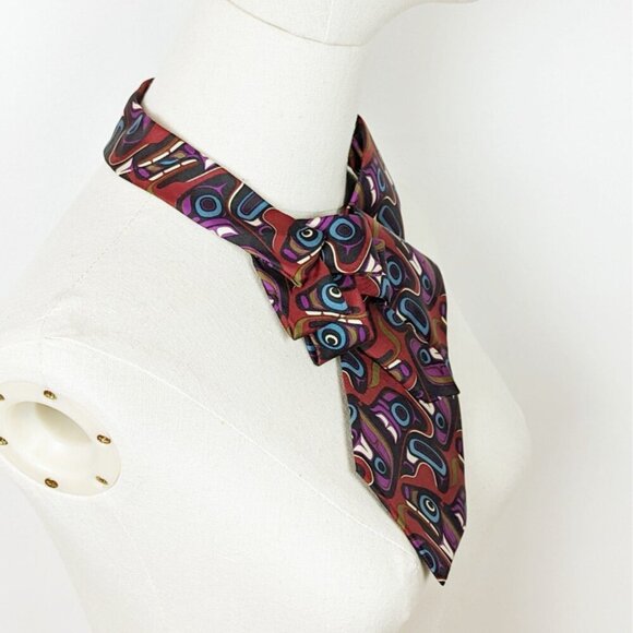 Tribal Art Print Ascot - Women's Tie - Unique Scarf - Necktie Scarf - Picture 3 of 7